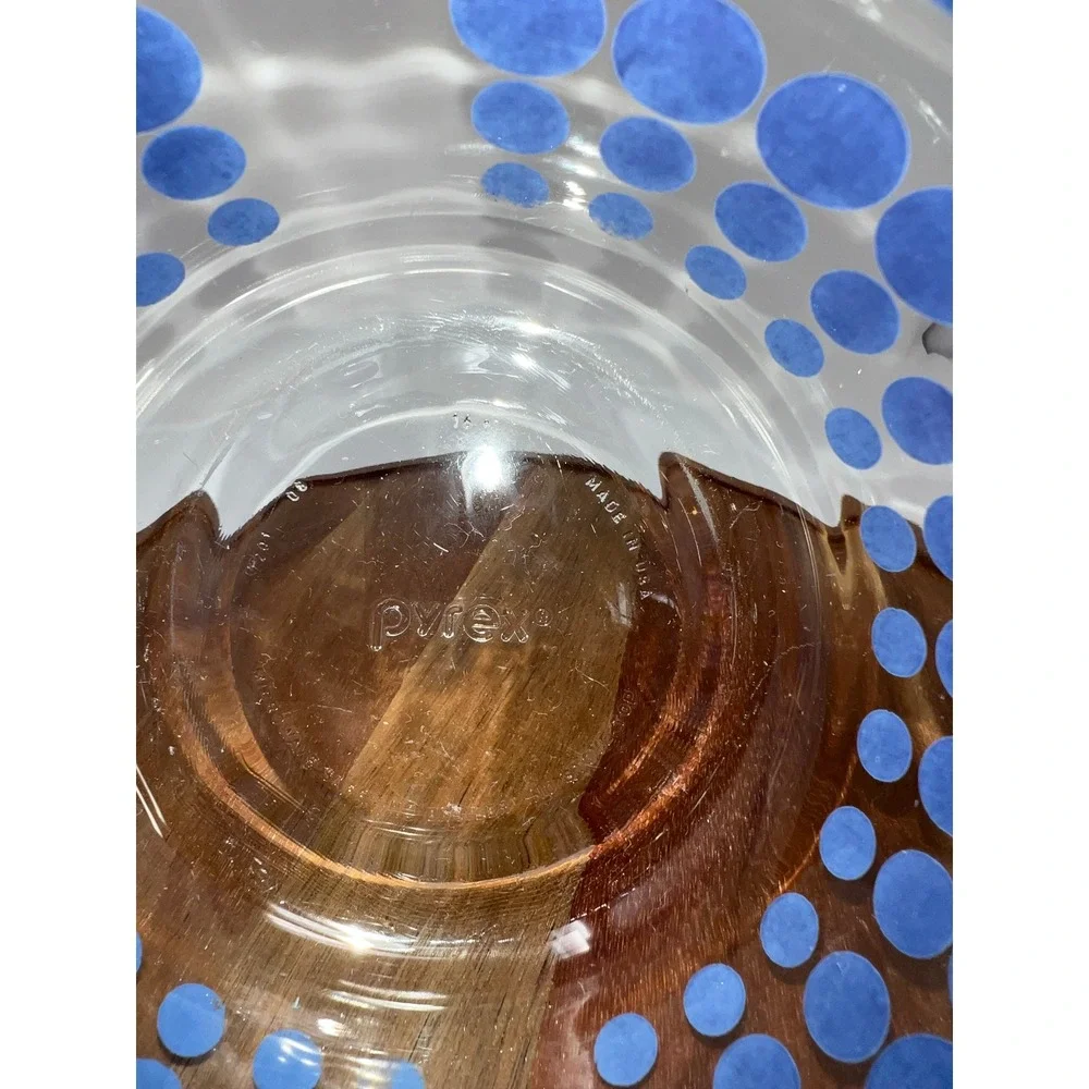 Pyrex Blue Polka Dot Clear‎ Glass Round Mixing Storage Bowl 6 inch Made in USA